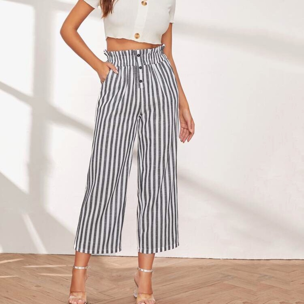 NWOT Striped Paperbag Waist Wide Leg Pants